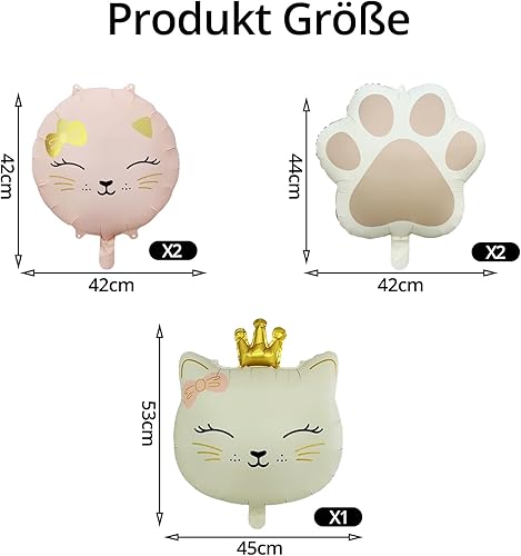 DazzJoy Lot de 5 ballons décoratifs en forme d'animaux, taille XXL, ballons en aluminium, animaux, chats, décoration d'anniversaire, pour fille, crème rose, couronnes et chats, pour fête animale - Nail Gallerys
