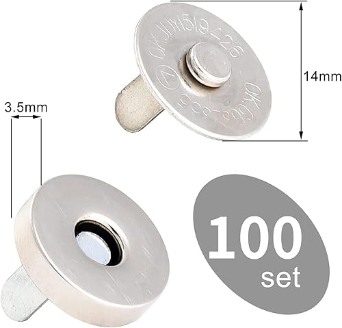 Lot de 100 fermoirs magnétiques argentés 14 mm pour sac à main, sacs, vêtements, cuir, couture, artisanat - Nail Gallerys