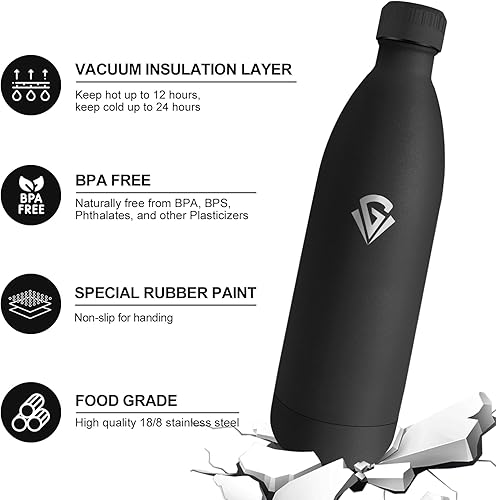 Bouteille Isotherme 500ml, Gourde Inox Réutilisable, Gourde Métal Double Paroi sans BPA, Gourde Isotherme Étanche, Gourde Sport pour École, Bureau, Yoga, Randonnée, Gym, Enfant, Adulte, Outdoor - Nail Gallerys