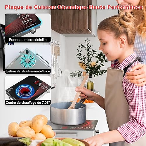 Argyolas Plaque de cuisson électrique portable infrarouge - Plaque chauffante à brûleur unique de 3500W pour la cuisine, Cuisinière de comptoir en verre Domino, Commande à bouton - Nail Gallerys