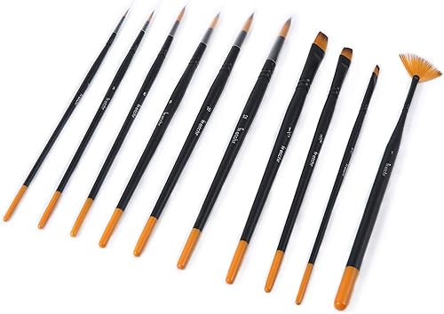 ETCHR Set de pinceaux pour Peinture Acrylique, Huile, Aquarelle, Gouache, 10 Tailles différentes pour Artistes, Adultes,Amateurs et Enfants, Sac de Transport Noir Inclus - Nail Gallerys