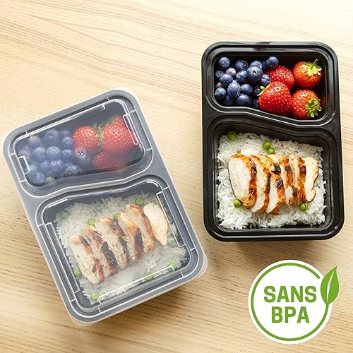 Igluu Meal Prep - [Lot de 10 Boîtes alimentaires à 2 compartiments pour préparation des repas - Réutilisables, sans BPA - Compatibles Micro-ondes, lave-vaisselle et congélateur - Nail Gallerys