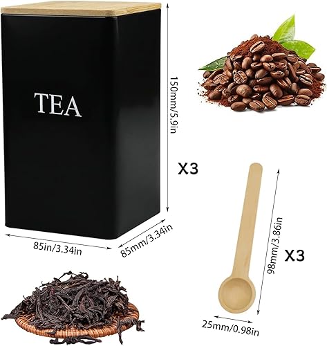 XoeLLe 3 Pièces Boite Hermetique Alimentaire, Bocaux à Épices, Bocaux Rangement Cuisine Noir, Pots et Bocaux de Conservation, pour Stocker des Aliments, Café, Thé, Sucre avec - Nail Gallerys