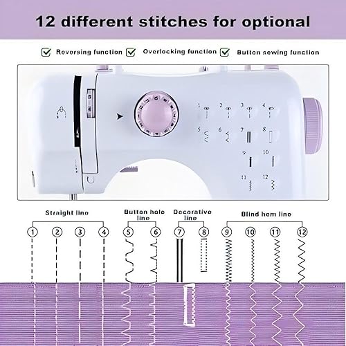 Megle FHSM-505 Machine à coudre avec pédale pour débutants, 12 points, rembobinage automatique, double filetage et double vitesse - Nail Gallerys
