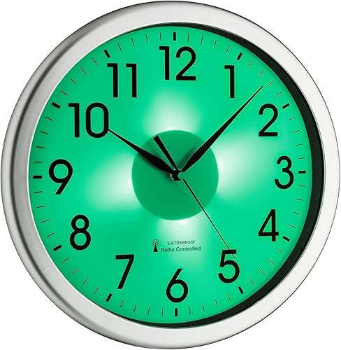 TFA Dostmann Horloge Murale analogique sans Fil, 60.3519.02, avec rétroéclairage Vert, Horloge silencieuse, Horloge Radio en Plastique, argenté - Nail Gallerys