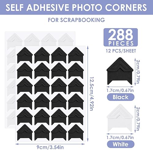 Tyqour Lot de 288 coins photo autocollants - Noir - Coins photo blancs - Coins photo - Pour bricolage, scrapbooking, album photo, album photo, décoration personnelle - Nail Gallerys