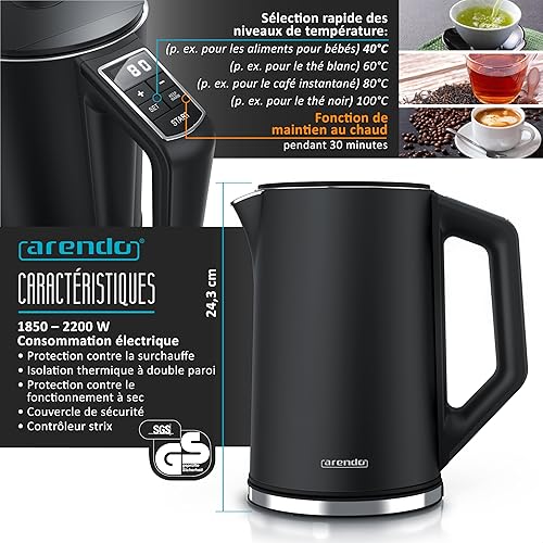 arendo Ensembles Bouilloire et Grille-Pain et cuiseur à Oeufs Bouilloire en INOX 1,5L 40° à 100°C Grille-Pain 2 Tranches Ecran LED 6 Niveaux de brunissage Cuiseur à Oeufs 1-6 Oeufs Verre doseur Gris - Nail Gallerys