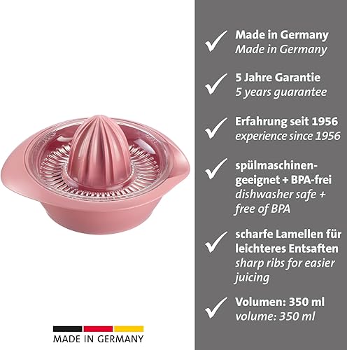 Westmark Presse-Orange/Citron/lemon avec Récipient, Diamètre : 18,7 cm, Capacité : 0,5 L, Plastique, Limetta, Rose, 3091227P - Nail Gallerys