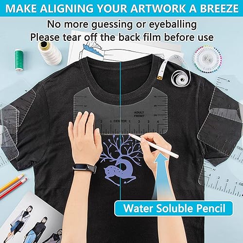 Lot de 9 règles de t-shirt pour l'alignement du vinyle, outil d'alignement pour centrer le vinyle, mesure avant et arrière pour Cricut Heat Press HTV Vinyle de transfert de chaleur, modèle de mesure - Nail Gallerys