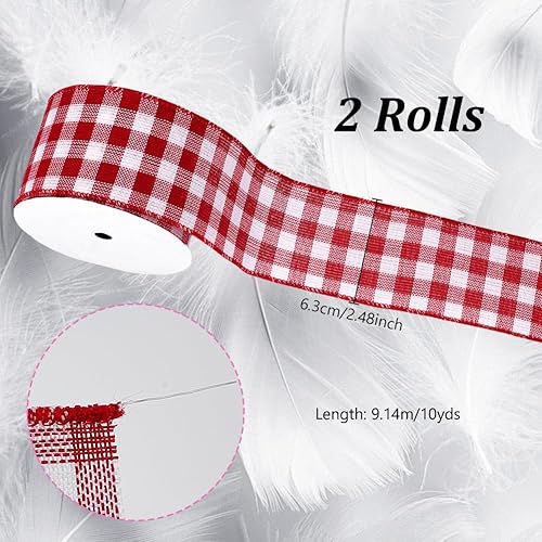 AHANDMAKER Lot de 2 rouleaux de ruban à carreaux rouges et blancs, 6,3 cm de large, ruban à bords métalliques quadrillés pour emballage cadeau, grand nœud, couronne, décoration d'intérieur, décoration - Nail Gallerys