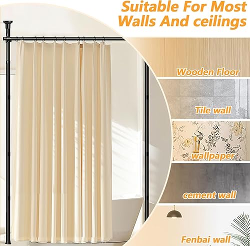 Caossuixin Paravent Tringle à rideaux sans perçage - Paravent flexible et réglable sans rideau - Pour salon, chambre à coucher - Largeur 70 à 178 cm - Hauteur : 122 à 310 cm - Noir - Nail Gallerys