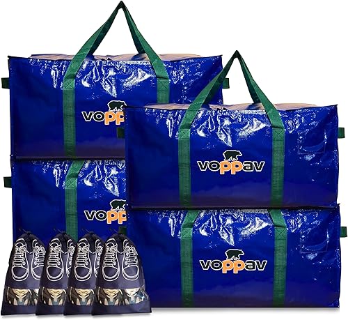VOPPAV Lot de 4 Grands Sacs de Déménagement, Sacs XXL pour Rangement Étanches Et Solides avec Poignées Renforcées, Matériau Robuste en Polypropylène, Sacs solide pour Stockage, Transport, Linge, - Nail Gallerys