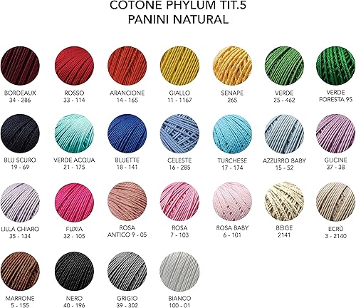 Panini Tessuti, 4 Pelotes de Cotton Phylum - Fil de Coton à Crocheter, Épaisseur 5 - Fil d’Écosse - Disponibles en Différentes Couleurs - 4 x 100 g - 450 m - Nail Gallerys