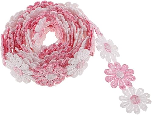 zalati Dentelle avec marguerite - 2,7 m / 274,3 cm - Décoration pour couture et loisirs créatifs - Blanc et rose - Nail Gallerys