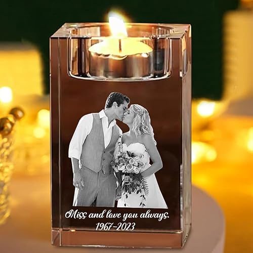 Bougeoir en Cristal avec Photo 3D Personnalisé en Verre Cristal avec Nom/Texte, Bougeoir De Style Européen pour Mariage, Bougeoir pour Bougie Chauffe-Plat pour Anniversaire, Noël(8CM) - Nail Gallerys