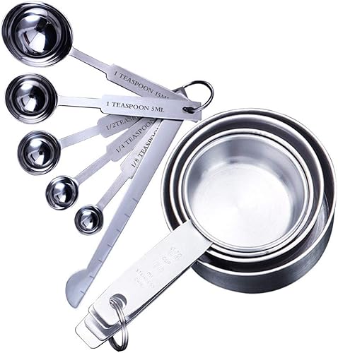 Vegena Ensemble Cup Mesure et Cuillères doseuses, Cuillères et Tasses à mesurer en Acier Inoxydable avec Mesure Règle,5 Tasses à mesurer,5 cuillères doseuses avec Règle,1 Scoop avec Clip, Lot de 12 - Nail Gallerys