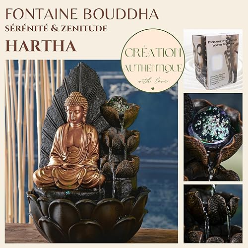 ZEN'LIGHT, Fontaine d'Intérieur Bouddha Hartha, Décoration Zen et Feng Shui, Cadeau Original Bouddha- Eclairage Led Multicolore, Pompe Silencieuse, L 27 x l 27 x H 40 cm - Nail Gallerys