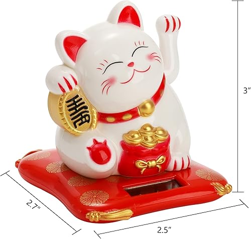 YOUEON Lot de 2 Chats agitant à l'énergie Solaire, Maneki Neko Japonais, Chat Blanc Mignon Qui Attire Les Regards, décoration Feng Shui pour la Maison, Le Bureau, Les magasins, Les Restaurants - Nail Gallerys