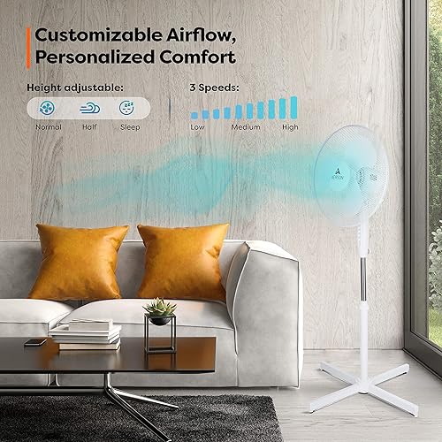 AERSON Ventilateur sur pied 40 cm | Ventilateur réglable en hauteur jusqu'à 120 cm – Débit d'air élevé | 3 vitesses différentes | Fonction oscillation env. 80°, blanc - Nail Gallerys