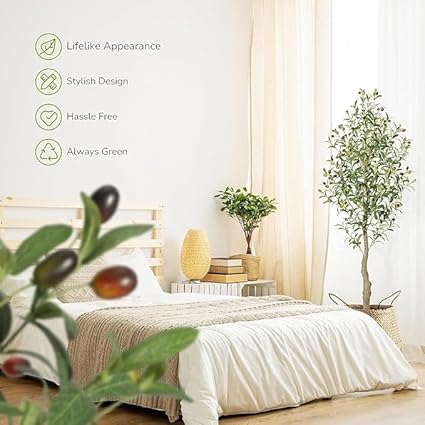 Faux Olivier 150cm,Olivier Artificia Intérieur avec Jardinière Blanche et Mousse Verte, Faux Arbre Artificiel Résistant aux UV,pour Décoration Maison Bureau Salon Chambre à Coucher - Nail Gallerys