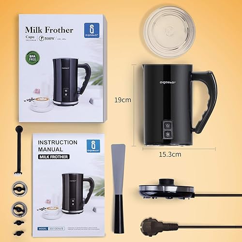 Aigostar Mousseur à lait Electrique 500W 240mL, 3 en 1 Mousse de Lait Chauffant automatique, Revêtement antiadhésif pour Cappucino, Café, Chocolat, Contrôle de Température, Fonction Silencieux, Nior - Nail Gallerys