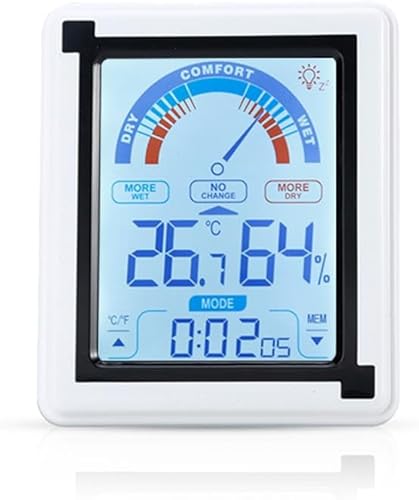 INTIRILIFE Thermomètre électronique blanc – Thermomètre tactile LCD avec horloge compteur de température, humidité réglable en Fahrenheit - Nail Gallerys