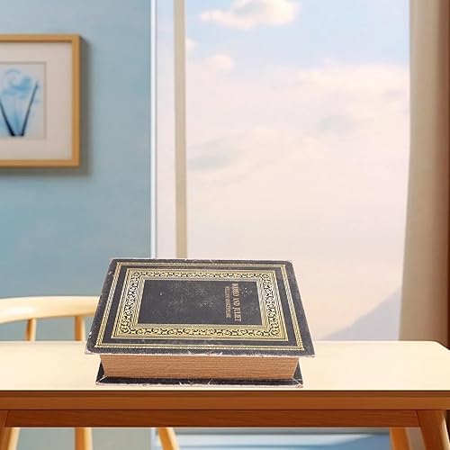 NOENNULL Boîte de Livre Décorative, Bois et Cuir Boîte de Rangement en Forme de Livre Vintage Faux Antique Creux de Livre Creux pour la Maison, Bureau, Décoration Hôtelière Compartiment - Nail Gallerys