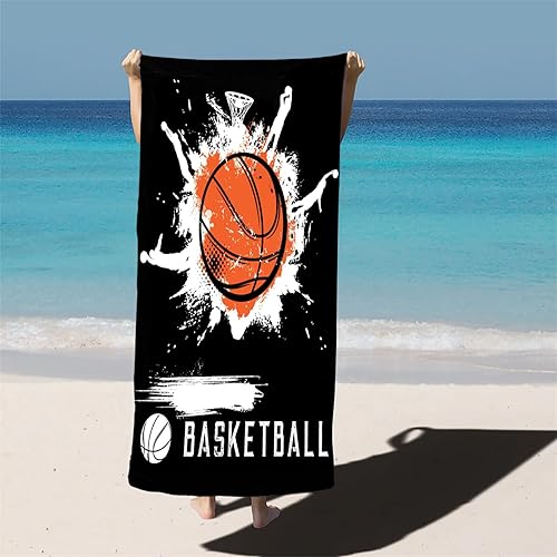 WEQEER Serviette de plage de basketball personnalisée avec nom, serviette de basket-ball personnalisée avec nom, serviette de bain pour garçon, serviette de plage en microfibre, grande taille, 100 x - Nail Gallerys
