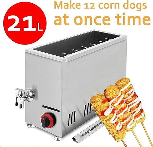 guoyjmm 21L GPL au gaz Commercial coréen au gaz pour Hot-Dogs au maïs, Grande friteuse Friteuse pour Corn Dogs, 12 Crochets, température réglable - Nail Gallerys