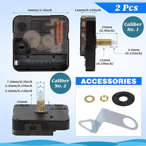 2 Pièces Mécanisme d'Horloge, Mécanisme de Mouvement d'Horloge Murale à Quartz avec 5 Paires différentes Horloge Aiguilles, Moteurs et Aiguilles d'Horloge Murale Silencieux DIY Rechange(23mm) - Nail Gallerys