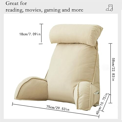 Oreiller De Lecture avec Accoudoirs, Grand Lit Dossier Coussin, Coussin Lecture Lit avec Repose-Nuque, Coussin Cale Dos Canapé pour Lit & Fauteuil, Idéal pour Travailler, Lire 75cm×40cm×58cm - Nail Gallerys