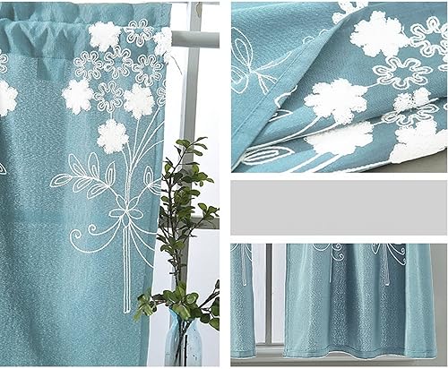 A.Monamour Rideau de Cuisine Court pour Petit Fenêtre Tissu à Broder avec Fleurs Motif Opaque Bleu Marine Rideau Brise-bise Rideaux à Disques Panneaux de Rideaux Cantonnières Demi Rideau Passe-tringle - Nail Gallerys