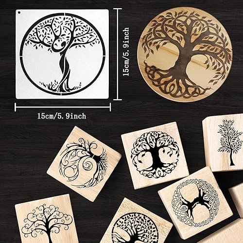 12 Pièces Pochoir en Arbre de Vie, Arbre Pochoirs, Pochoir Arbre de Vie pour Travaux Manuels, Petits Modèles de Dessin de Palmier, pour Bricolage, Scrapbooking, Décoration - Nail Gallerys