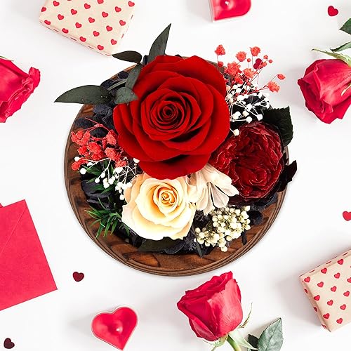 LUYITOM Preserved Real Rose Gifts for Women, Eternal Rose in Glass Dome with LED Strip, Handmade Eternal Flower Gifts for Her Wife Grandma Girlfriend on Birthday Valentine Mother's Day Anniversary - Nail Gallerys