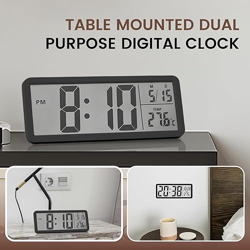 Horloge murale numérique à piles, grand écran LCD avec heure/date/température, format 12/24 heures, horloge de bureau électronique silencieuse pour chambre à coucher, salon, bureau, cuisine, école - Nail Gallerys