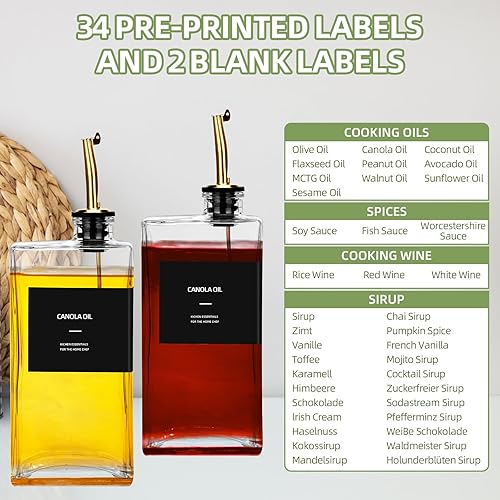 BBWELL 4pcs Bouteille Huile Olive avec Bec Verseur,Distributeur d'huile 500ml,Bouteille d'huile et Vinaigre pour la Cuisine,Bouteille D'huile en Verre,Distributeur Automatique D'huile et de Vinaigre - Nail Gallerys