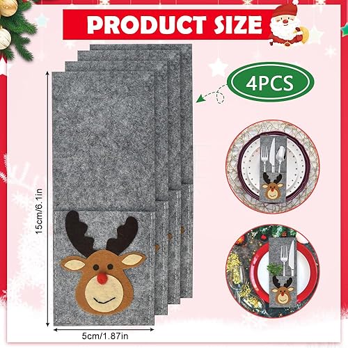 DTYGUIXE 4 PCS Porte Couverts en Feutre de Noël 20*8cm Porte Couvert de Noel Sac à Couverts de Noël Décoration de Noël pour Table, Gris - Nail Gallerys