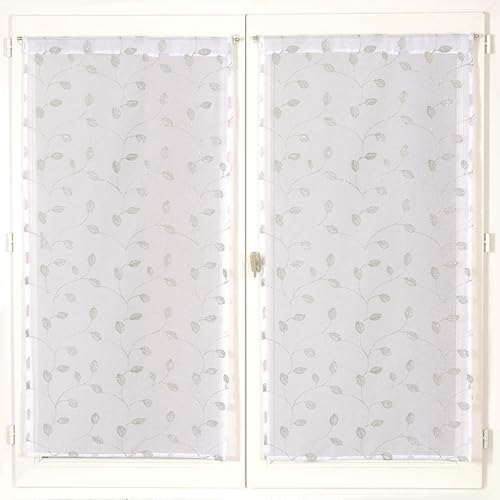 Atout Ciel Paire de Voilages Brodés Feuilles, avec Passe-Tringle prêts à Poser, 2X 60x90cm, Blanc/Blanc - Nail Gallerys