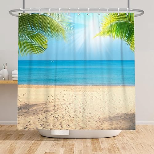 SDOTPMT 105x160cm Rideau de Douche Palm Beach en été Photographie de Voyage Famille Cartes Postales Rideaux de Salle de Bain Traveler Explorer Rideau de Douche imperméable en Tissu avec Crochet - Nail Gallerys