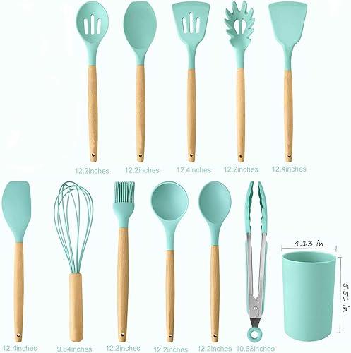 Ustensiles de Cuisine en Silicone Ensemble d'ustensiles de Cuisine poignées en Bois résistant à la Chaleur Gadgets de Cuisine Gris Outils pour ustensiles de Cuisine antiadhésifs (Rose-12pcs) - Nail Gallerys