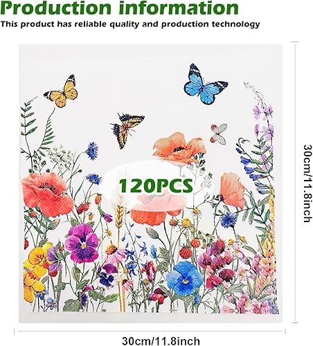 SPORWAY Lot de 120 serviettes en papier, motif de fleurs et papillons, décoration de table pour fête, 33 x 33 cm - Nail Gallerys