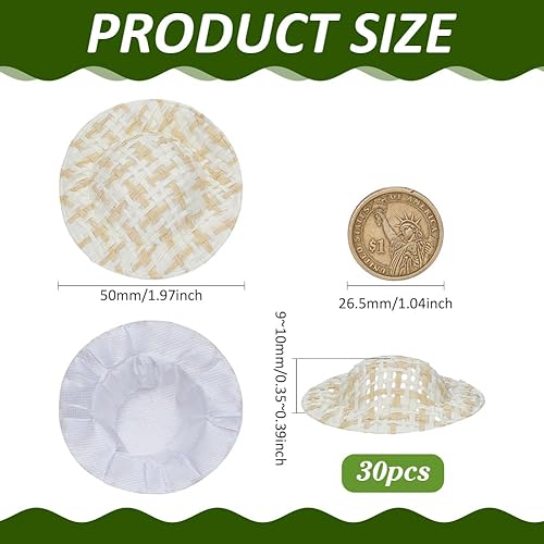FINGERINSPIRE 30Pcs Mini Chapeau en Paille Imitation Tricot de 50mm de Diamètre Rond et Plat en Papier avec Tissu Petit Chapeau Couleur Mocassin pour Loisirs Créatifs Peluches et Miniatures - Nail Gallerys