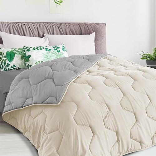 IDMarket - Couette 220x240 CM Abby Bicolore Beige et Gris 300 GR - Nail Gallerys