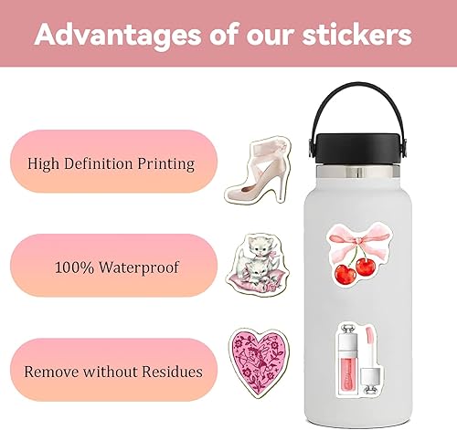 AzureRay Lot de 120 autocollants Y2K, Autocollants esthétiques avec nœud rose, Stickers Cute en Vinyle pour bouteille d'eau, Ordinateur portable - Nail Gallerys