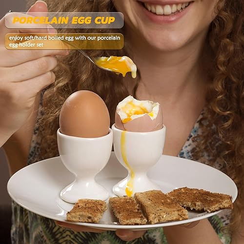 RHAFAYRE Lot de 4 coquetiers en porcelaine pour œufs durs, coquetiers en céramique pour œufs durs et mous pour petit-déjeuner, dîner, facile à nettoyer, blanc - Nail Gallerys