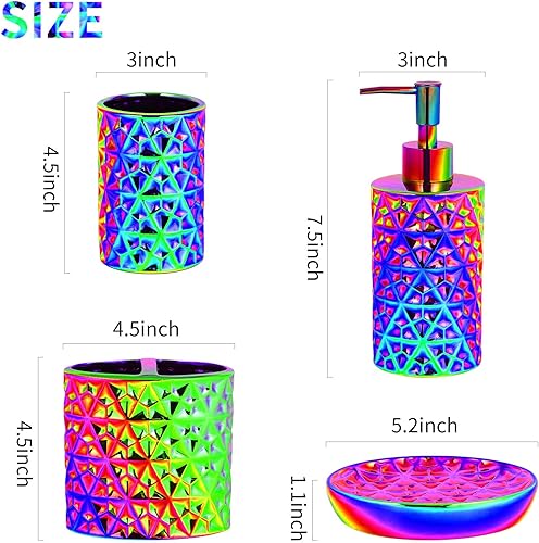 RXLVCKY - Lot de 4 accessoires de salle de bain, distributeur de savon, porte-savon, porte-brosse à dents, gobelet, organisateur de comptoir et coiffeuse - Multicolore - Nail Gallerys
