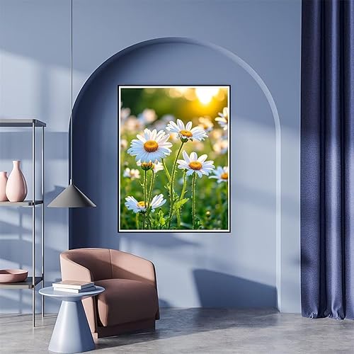 WEEPEF Marguerite blanche Peinture Diamant Adulte Enfant, 5D Diamond Painting Kit Complet Point de Croix Painting Diamant, DIY Broderie Diamant Kit Complet pour Décoration Maison Cadeau 30x40cm P-147 - Nail Gallerys