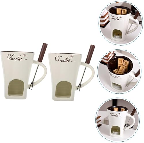 PHENOFICE 2 Ensembles pots à fondue au chocolat chauffe-beurre fondoir à chocolat chauffe-glace Pot à fromage Fondue au beurre chauffe-fromage en céramique fonte en acier inoxydable blanche - Nail Gallerys