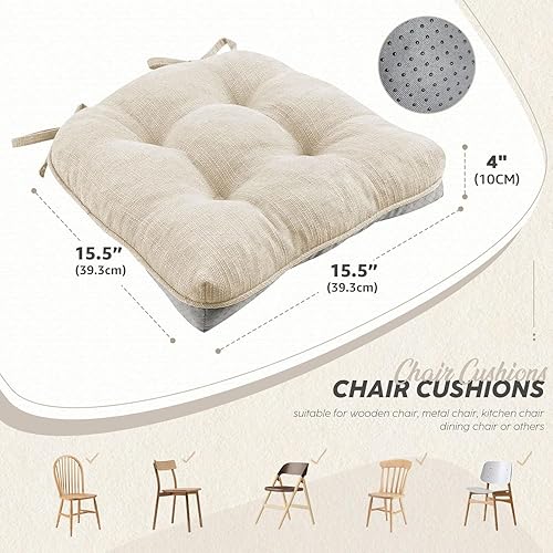 Lot de 4 coussins de chaise touffetés en mousse à mémoire de forme avec attaches et dos antidérapant pour salle à manger, 40 x 40 x 10 cm, Begie - Nail Gallerys