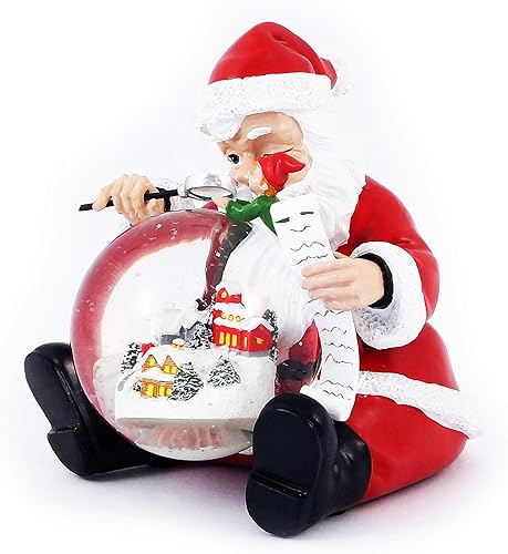 Boule à neige LED à paillettes Père Noël avec lutin et liste de souhaits - Nail Gallerys